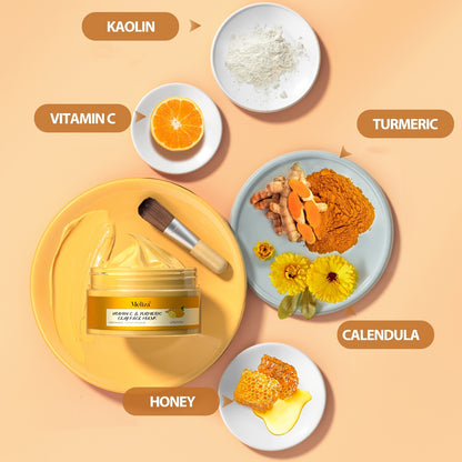 Turmeric Vitamin C Clay Mask for Face - Dark Spot Corrector & Acne Care - Hydrating Facial Mud Mask for Glowing Skin & Pore Cleansing