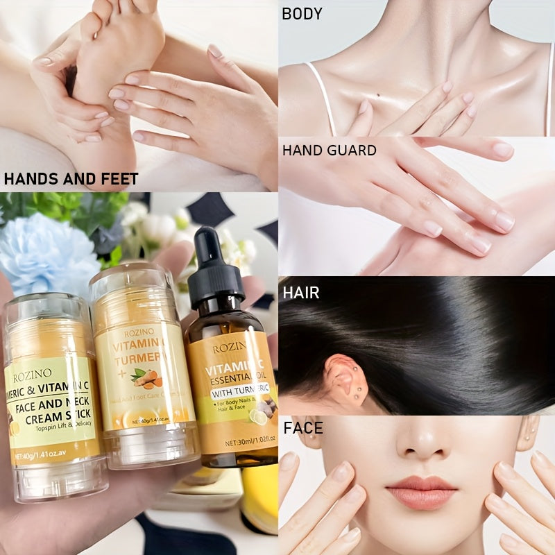 5Pcs Turmeric Vitamin C Skincare Set – Brightening Face & Body Care Kit – Anti-Aging Routine for Dark Spots, Acne & Uneven Skin Tone – Includes Serum, Cream & Cleanser