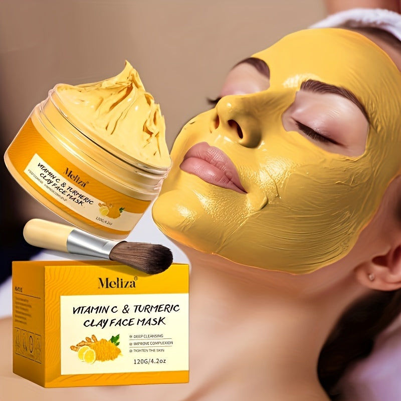 Turmeric Vitamin C Clay Mask for Face - Dark Spot Corrector & Acne Care - Hydrating Facial Mud Mask for Glowing Skin & Pore Cleansing