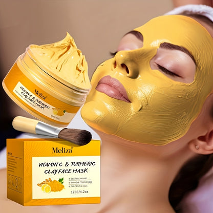 Turmeric Vitamin C Clay Mask for Face - Dark Spot Corrector & Acne Care - Hydrating Facial Mud Mask for Glowing Skin & Pore Cleansing