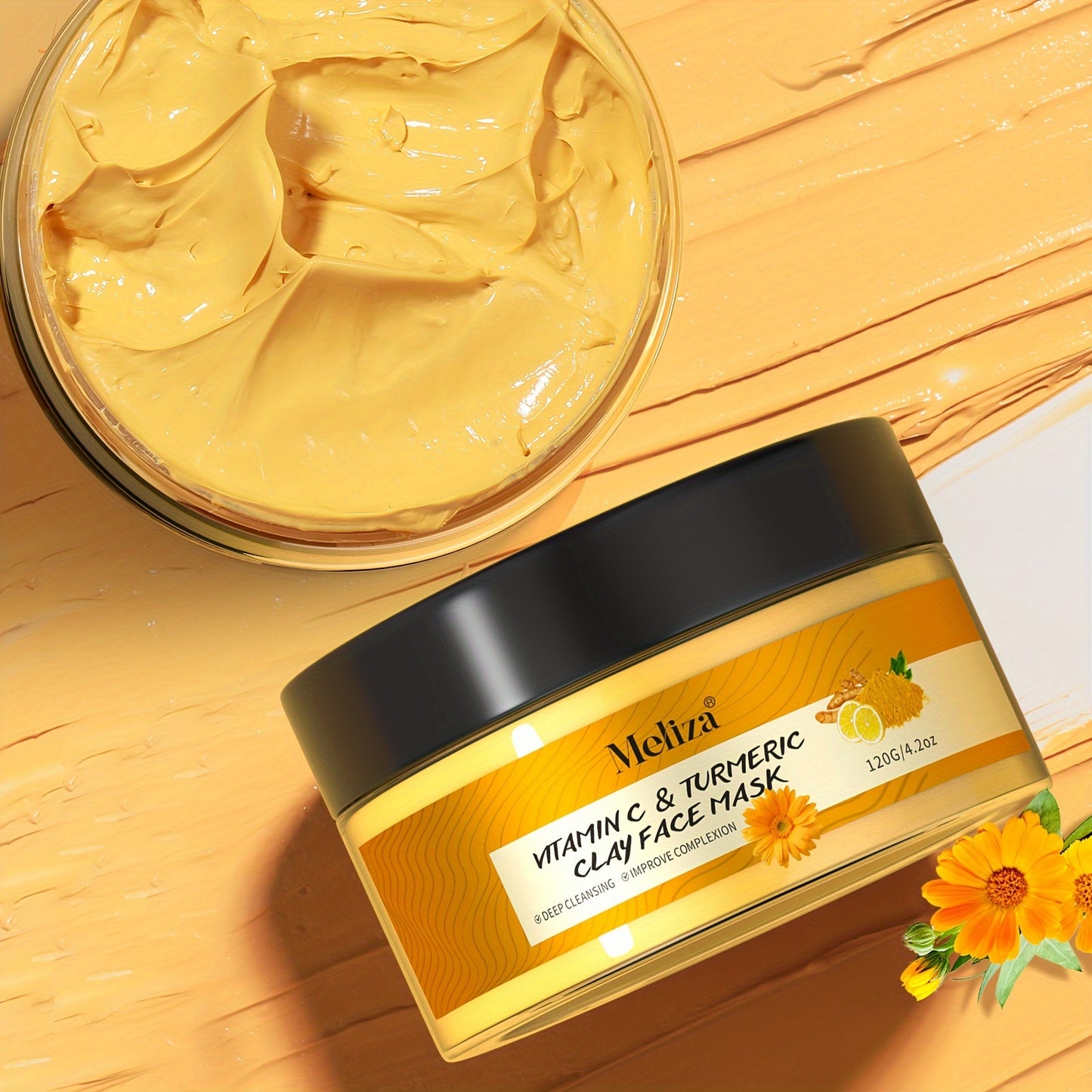 Turmeric Vitamin C Clay Mask for Face - Dark Spot Corrector & Acne Care - Hydrating Facial Mud Mask for Glowing Skin & Pore Cleansing