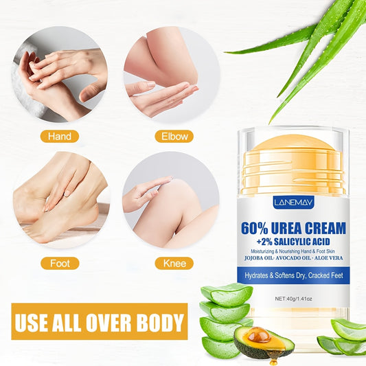 60% Urea Foot Cream Stick with 2% Salicylic Acid – Intensive Callus Remover & Cracked Heel Repair Balm – Moisturizing Roll-On for Dry Feet (Contains Aloe, Jojoba & Avocado Oil)