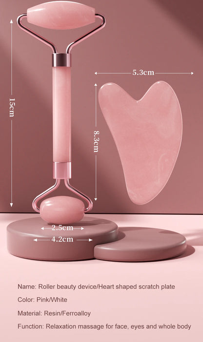 2-in-1 Facial Massage Tool Set | Durable Resin Face Roller & Gua Sha Scraper – Lightweight Skin Care Kit for Puffiness, Neck, and Eye Massage