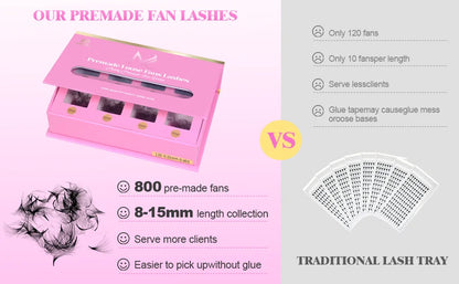 Pointy Base Premade Volume Lash Extensions – Loose Promade Fans Box – 6D/8D/10D Mega Volume Eyelash Extension Supplies for Professionals (Matte Black)