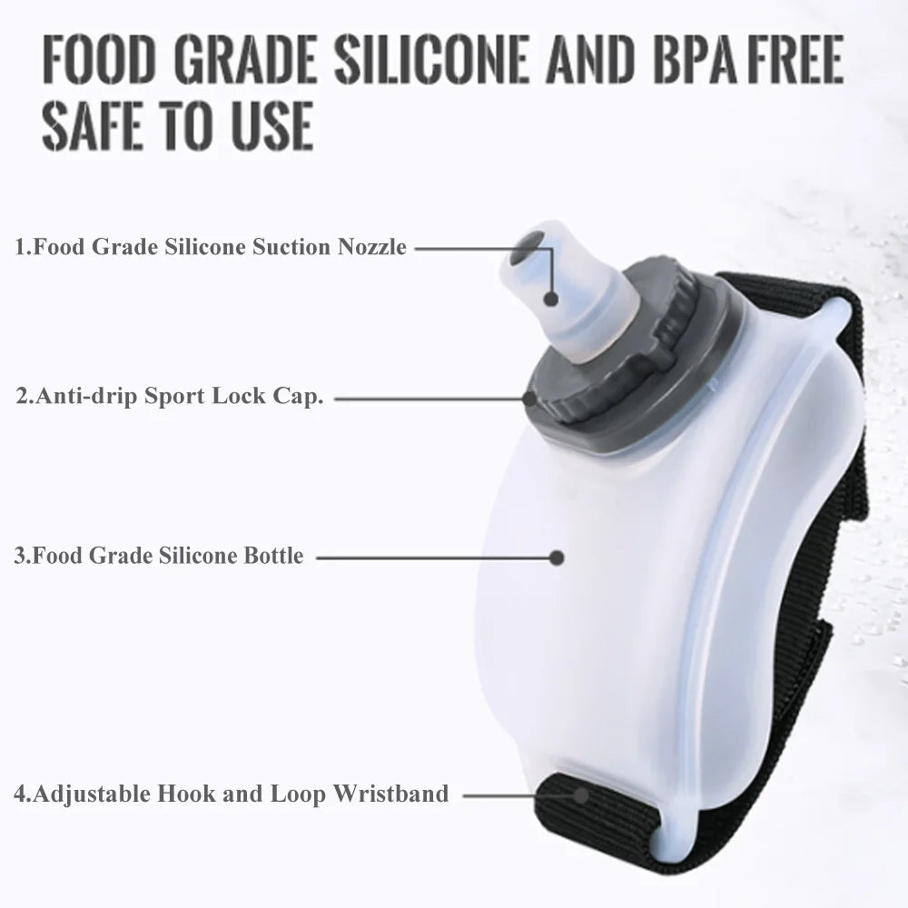 Portable Wrist Water Bottle for Running – Hands-Free Silicone Sports Flask with Adjustable Strap – Leakproof Wearable Hydration Cup for Jogging, Cycling & Marathon (BPA Free)