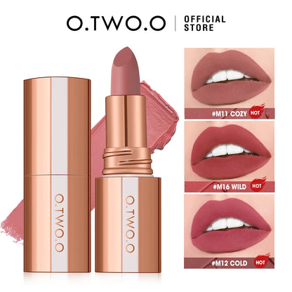 O.TWO.O Matte Lipstick Long Lasting Waterproof – High Pigment Velvet Lip Stick – Smudge-Proof Smooth Lip Makeup for Women (Rose Gold Case)
