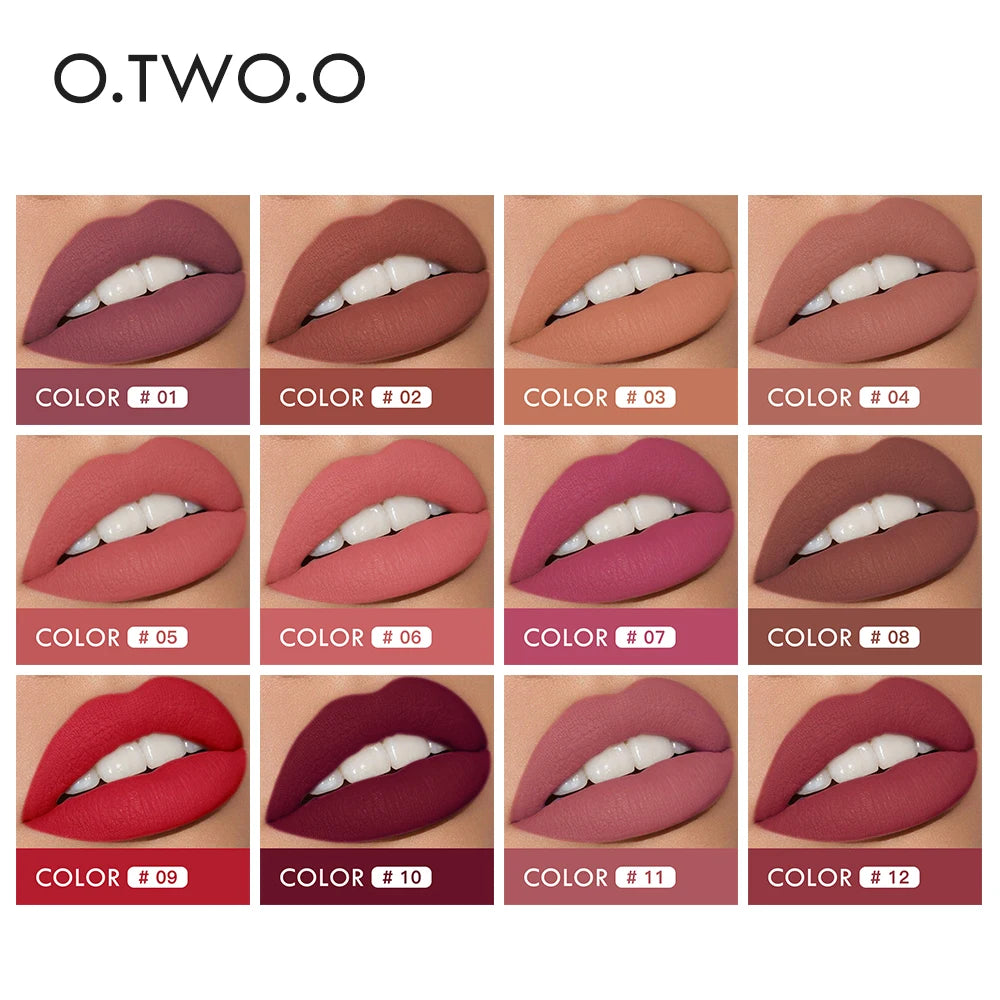 O.TWO.O 2-in-1 Matte Lipstick & Liquid Lipstick Duo – Double-Ended Waterproof Lip Makeup – Long Lasting Velvet Lip Gloss & Stick Combo (12 Colors)