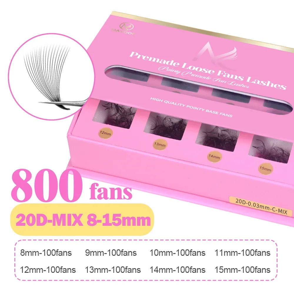 Pointy Base Premade Volume Lash Extensions – Loose Promade Fans Box – 6D/8D/10D Mega Volume Eyelash Extension Supplies for Professionals (Matte Black)