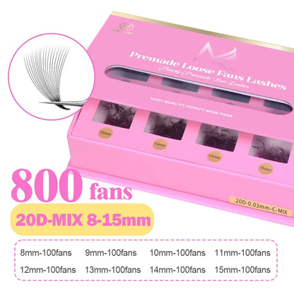 Pointy Base Premade Volume Lash Extensions – Loose Promade Fans Box – 6D/8D/10D Mega Volume Eyelash Extension Supplies for Professionals (Matte Black)