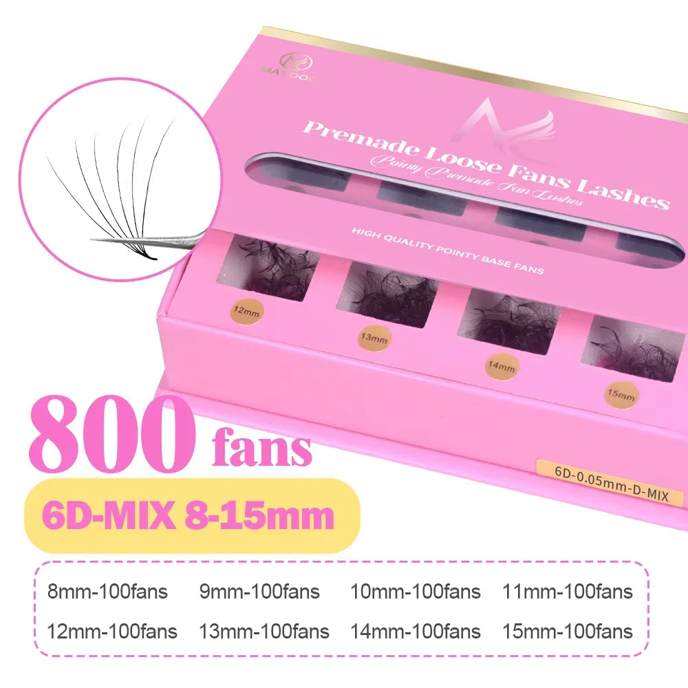 Pointy Base Premade Volume Lash Extensions – Loose Promade Fans Box – 6D/8D/10D Mega Volume Eyelash Extension Supplies for Professionals (Matte Black)