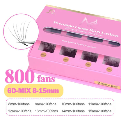 Pointy Base Premade Volume Lash Extensions – Loose Promade Fans Box – 6D/8D/10D Mega Volume Eyelash Extension Supplies for Professionals (Matte Black)
