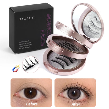 MAGEFY 3 Pairs Magnetic Eyelashes with Applicator – Glue-Free Reusable False Lashes Kit – Natural Look Wispy Extension Set with Portable Mirror Case for Travel