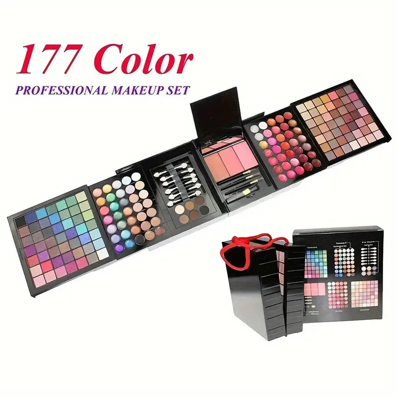 177-Color Ultimate All-in-One Makeup Kit – Professional Travel Palette with Matte & Shimmer Eyeshadows, Lip Gloss, Blush, and Concealer – Portable Gift Set with Mirror