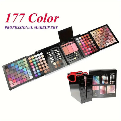 177-Color Ultimate All-in-One Makeup Kit – Professional Travel Palette with Matte & Shimmer Eyeshadows, Lip Gloss, Blush, and Concealer – Portable Gift Set with Mirror