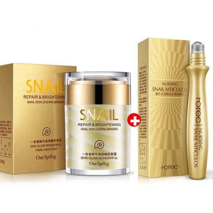 Premium Snail Mucin & Collagen Skincare Set – Anti-Aging Face Cream & Eye Roller Serum – Deep Hydration, Wrinkle Repair, and Dark Circle Treatment