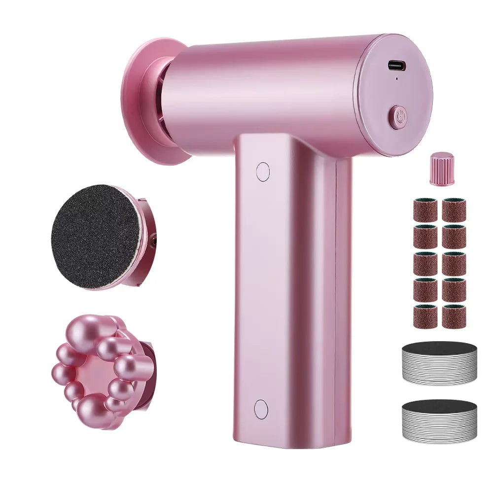 Electric Foot Callus Remover Kit – 3-in-1 Rechargeable Electronic Foot File & Grinder – Portable Professional Pedicure Tools for Dead Skin, Cracked Heels & Calluses (Pink)