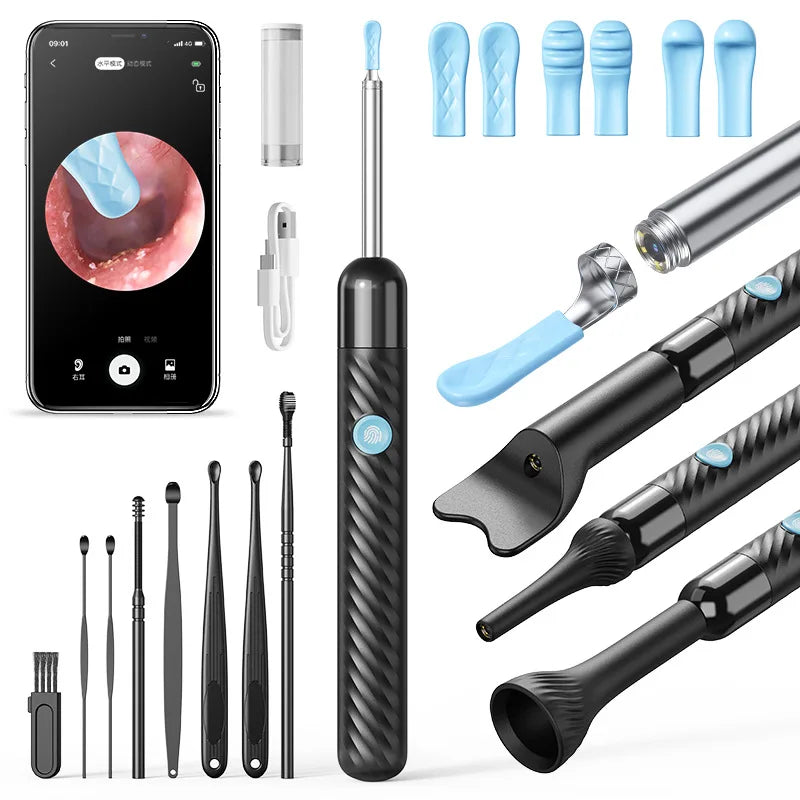 Wireless Ear Wax Removal Tool with 8MP Camera – Smart Visual Ear Cleaner Otoscope with Light – Waterproof Earwax Remover Kit with Silicone Scoops for iPhone & Android