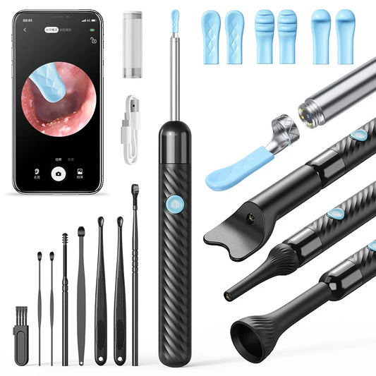 Wireless Ear Wax Removal Tool with 8MP Camera – Smart Visual Ear Cleaner Otoscope with Light – Waterproof Earwax Remover Kit with Silicone Scoops for iPhone & Android