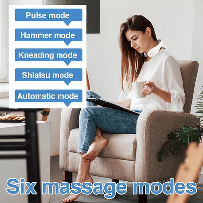 Smart Electric Pulse Neck Massager with Heat – Cordless 4-Head TENS Cervical Massager for Pain Relief – 6 Modes & USB Rechargeable