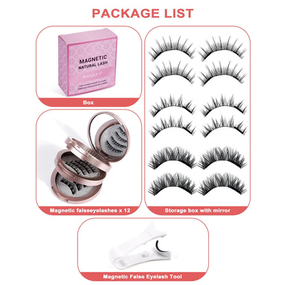 MAGEFY 3 Pairs Magnetic Eyelashes with Applicator – Glue-Free Reusable False Lashes Kit – Natural Look Wispy Extension Set with Portable Mirror Case for Travel