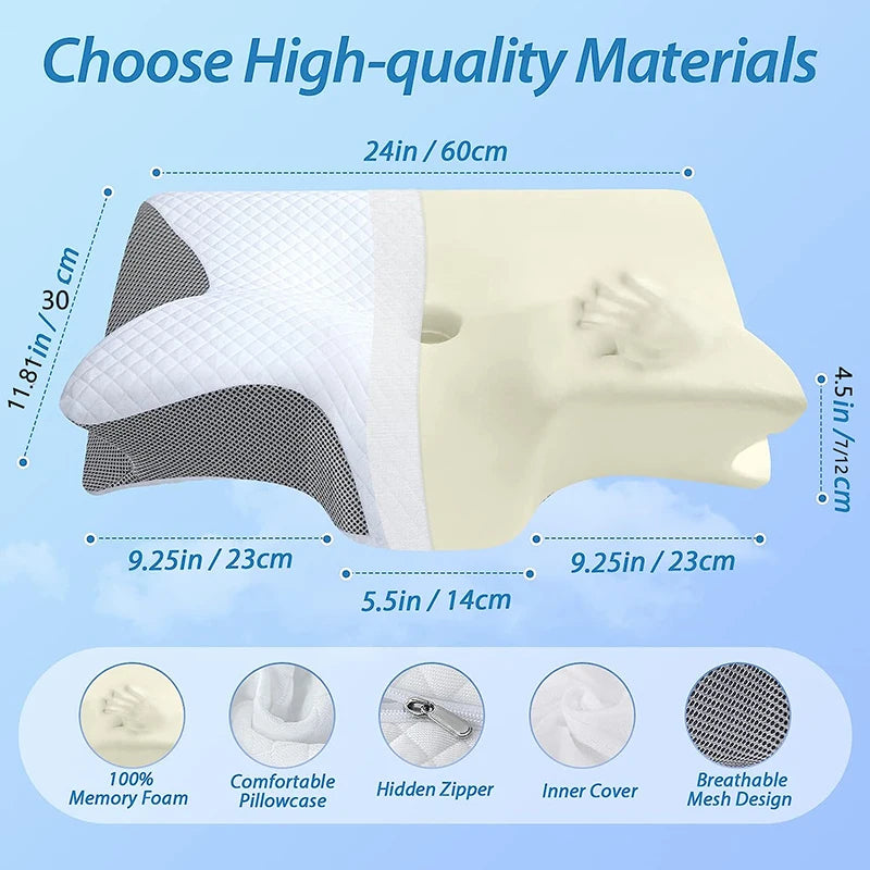 Cervical Memory Foam Pillow for Neck Pain Relief – Ergonomic Butterfly Contour Orthopedic Pillow for Side, Back, and Stomach Sleepers