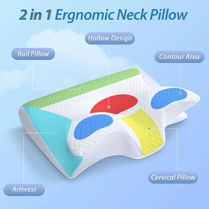 Cervical Memory Foam Pillow for Neck Pain Relief – Ergonomic Butterfly Contour Orthopedic Pillow for Side, Back, and Stomach Sleepers