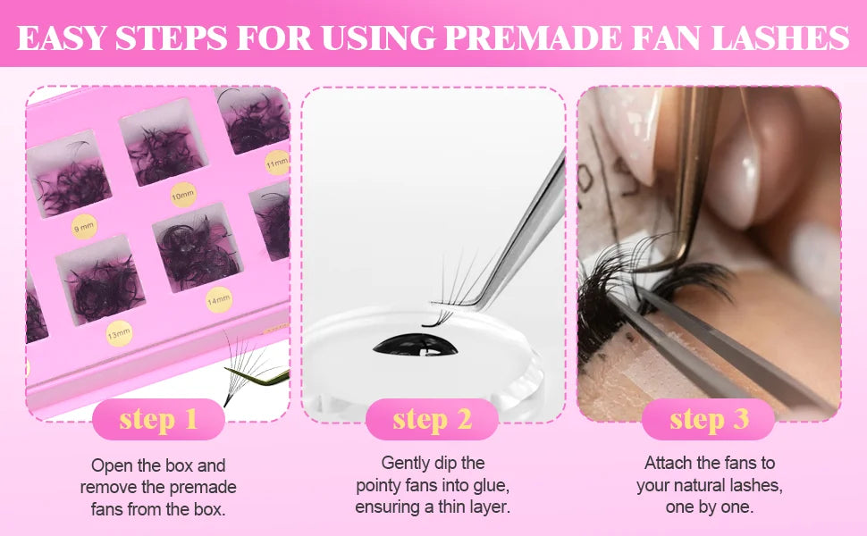 Pointy Base Premade Volume Lash Extensions – Loose Promade Fans Box – 6D/8D/10D Mega Volume Eyelash Extension Supplies for Professionals (Matte Black)