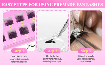 Pointy Base Premade Volume Lash Extensions – Loose Promade Fans Box – 6D/8D/10D Mega Volume Eyelash Extension Supplies for Professionals (Matte Black)