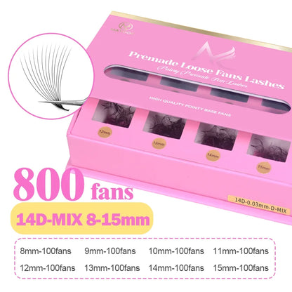 Pointy Base Premade Volume Lash Extensions – Loose Promade Fans Box – 6D/8D/10D Mega Volume Eyelash Extension Supplies for Professionals (Matte Black)