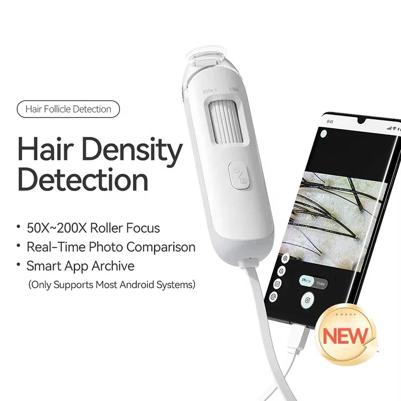 Digital Scalp & Skin Analyzer Machine – 50X-200X HD Dermatoscope Microscope Camera for Hair Density Detection – Smart WiFi Follicle Tester with App for Salons & Home Use