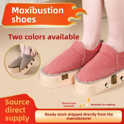Wooden Moxibustion Foot Massager Shoes – Portable Moxa Box Boots for Herbal Heat Therapy – Traditional Chinese Medicine Tool for Detox, Circulation & Cold Feet Relief