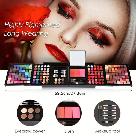 177-Color Ultimate All-in-One Makeup Kit – Professional Travel Palette with Matte & Shimmer Eyeshadows, Lip Gloss, Blush, and Concealer – Portable Gift Set with Mirror