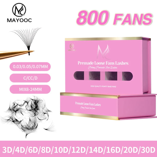 Pointy Base Premade Volume Lash Extensions – Loose Promade Fans Box – 6D/8D/10D Mega Volume Eyelash Extension Supplies for Professionals (Matte Black)