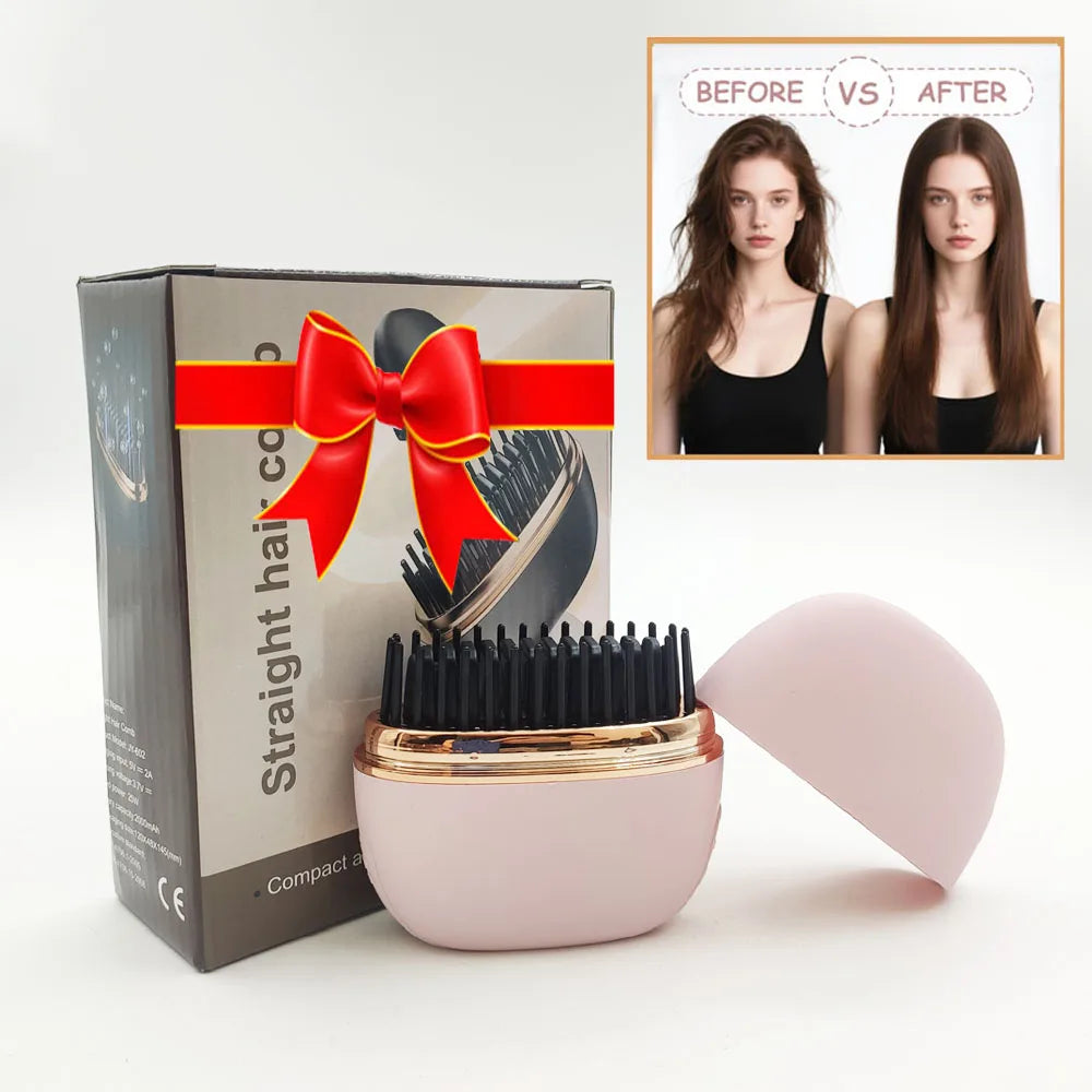 Portable Wireless Hair Straightener Brush – Mini USB Rechargeable Hot Comb – Cordless Travel Hair Styler for Touch-Ups, Frizz Control & Bangs (Anti-Scald Design)