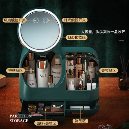 Creative LED Cosmetic Storage Box with Mirror – Dustproof & Waterproof Makeup Organizer for Skincare & Perfume – Portable Large Capacity Beauty Case