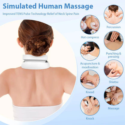 Smart Electric Pulse Neck Massager with Heat – Cordless 4-Head TENS Cervical Massager for Pain Relief – 6 Modes & USB Rechargeable