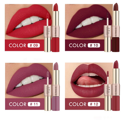 O.TWO.O 2-in-1 Matte Lipstick & Liquid Lipstick Duo – Double-Ended Waterproof Lip Makeup – Long Lasting Velvet Lip Gloss & Stick Combo (12 Colors)