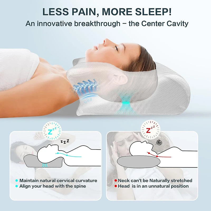 Cervical Memory Foam Pillow for Neck Pain Relief – Ergonomic Butterfly Contour Orthopedic Pillow for Side, Back, and Stomach Sleepers