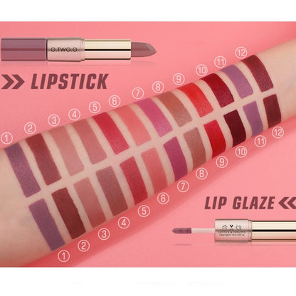 O.TWO.O 2-in-1 Matte Lipstick & Liquid Lipstick Duo – Double-Ended Waterproof Lip Makeup – Long Lasting Velvet Lip Gloss & Stick Combo (12 Colors)