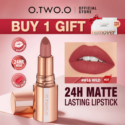 O.TWO.O Matte Lipstick Long Lasting Waterproof – High Pigment Velvet Lip Stick – Smudge-Proof Smooth Lip Makeup for Women (Rose Gold Case)