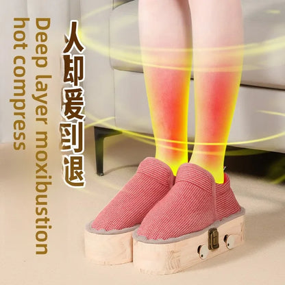 Wooden Moxibustion Foot Massager Shoes – Portable Moxa Box Boots for Herbal Heat Therapy – Traditional Chinese Medicine Tool for Detox, Circulation & Cold Feet Relief