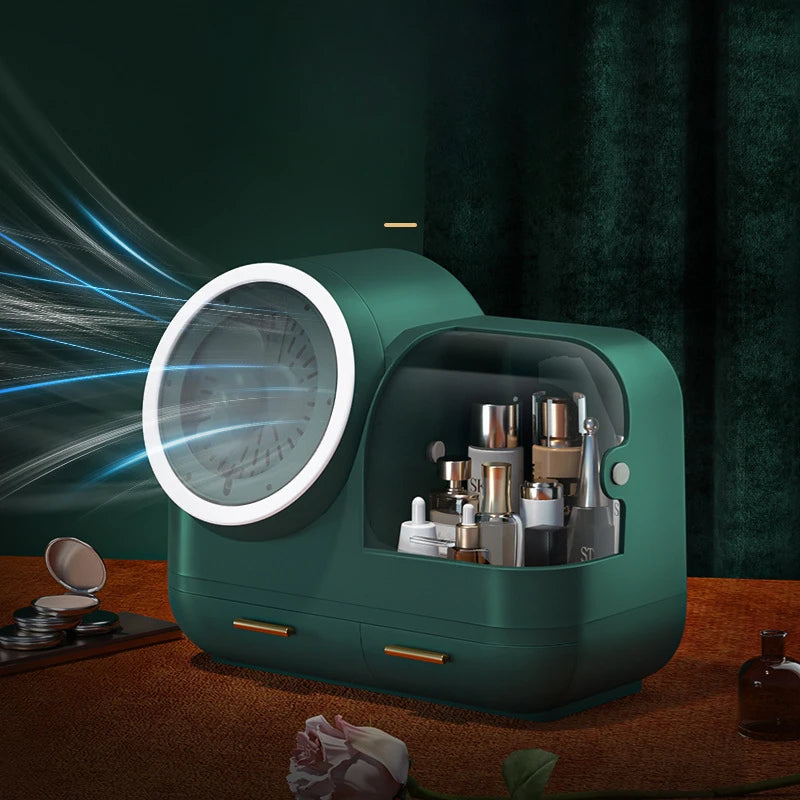 Creative LED Cosmetic Storage Box with Mirror – Dustproof & Waterproof Makeup Organizer for Skincare & Perfume – Portable Large Capacity Beauty Case