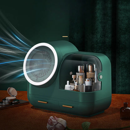 Creative LED Cosmetic Storage Box with Mirror – Dustproof & Waterproof Makeup Organizer for Skincare & Perfume – Portable Large Capacity Beauty Case