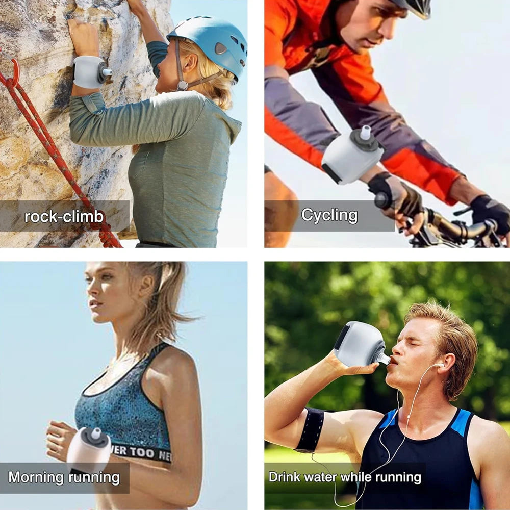 Portable Wrist Water Bottle for Running – Hands-Free Silicone Sports Flask with Adjustable Strap – Leakproof Wearable Hydration Cup for Jogging, Cycling & Marathon (BPA Free)