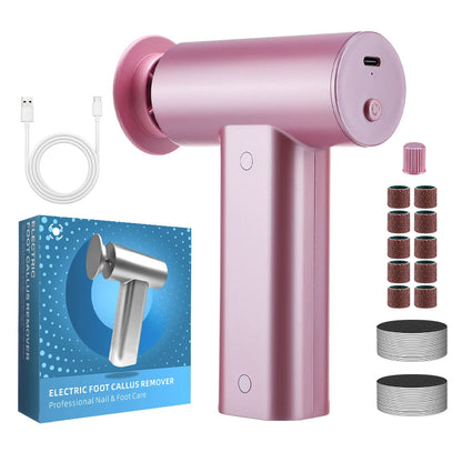 Electric Foot Callus Remover Kit – 3-in-1 Rechargeable Electronic Foot File & Grinder – Portable Professional Pedicure Tools for Dead Skin, Cracked Heels & Calluses (Pink)