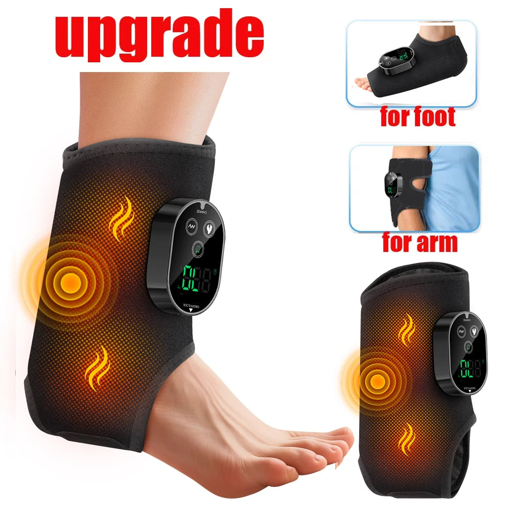 Electric Heated Ankle & Wrist Massager Brace – Cordless Joint Pain Relief Wrap with 3 Vibration Modes & 5 Heat Levels – Infrared Hot Compress for Sprains, Arthritis & Swelling