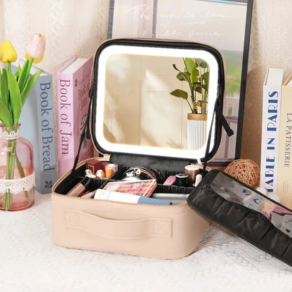 Large Capacity Professional Makeup Case with LED Mirror – Portable Cosmetic Train Case with Adjustable Dividers – Waterproof Travel Organizer Bag with Touch Light
