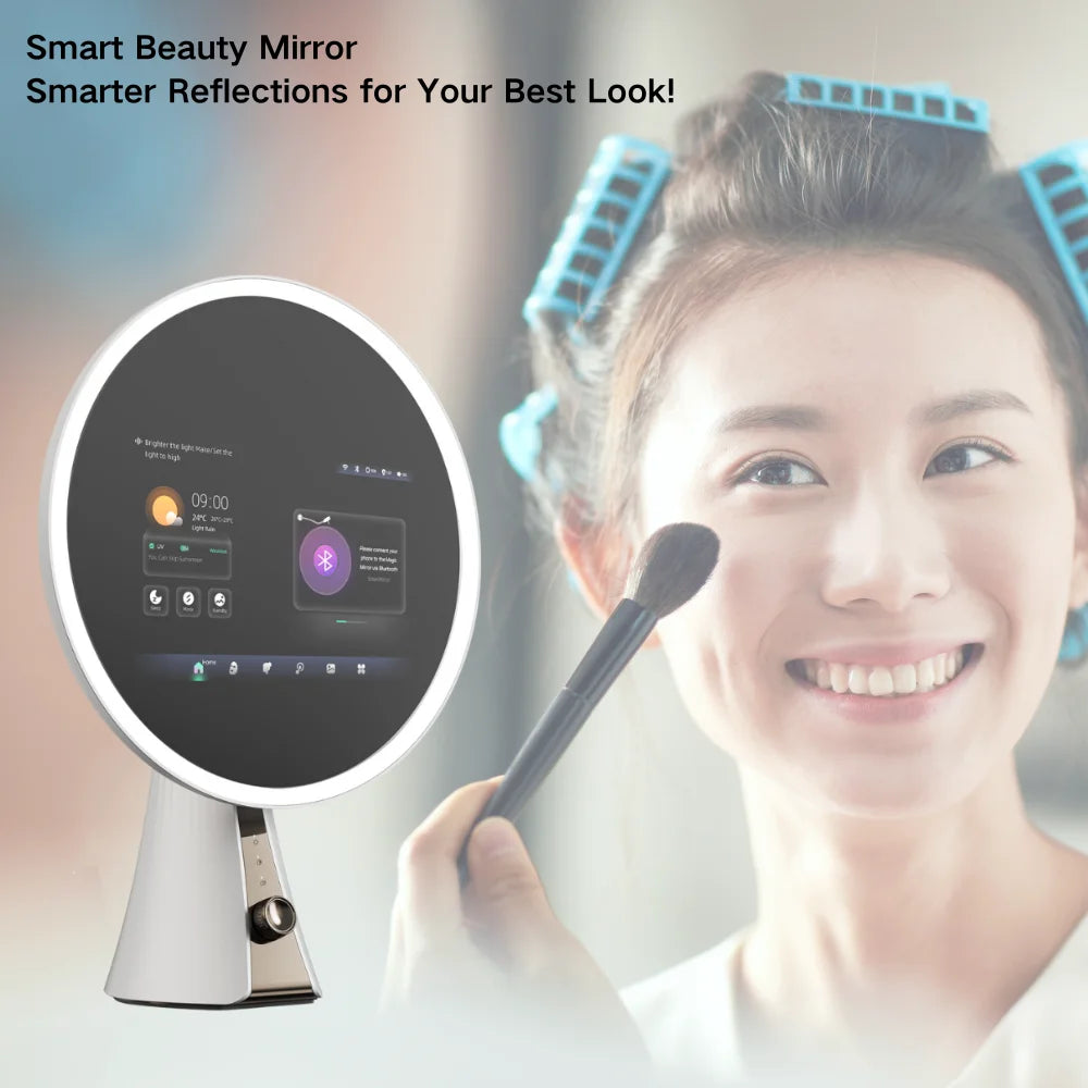 Smart LED Vanity Makeup Mirror with 5X Magnetic Magnification – Rechargeable Touch Screen Lighted Mirror with 3 Color Modes & Dimmable Brightness – Adjustable Tabletop Cosmetic Mirror