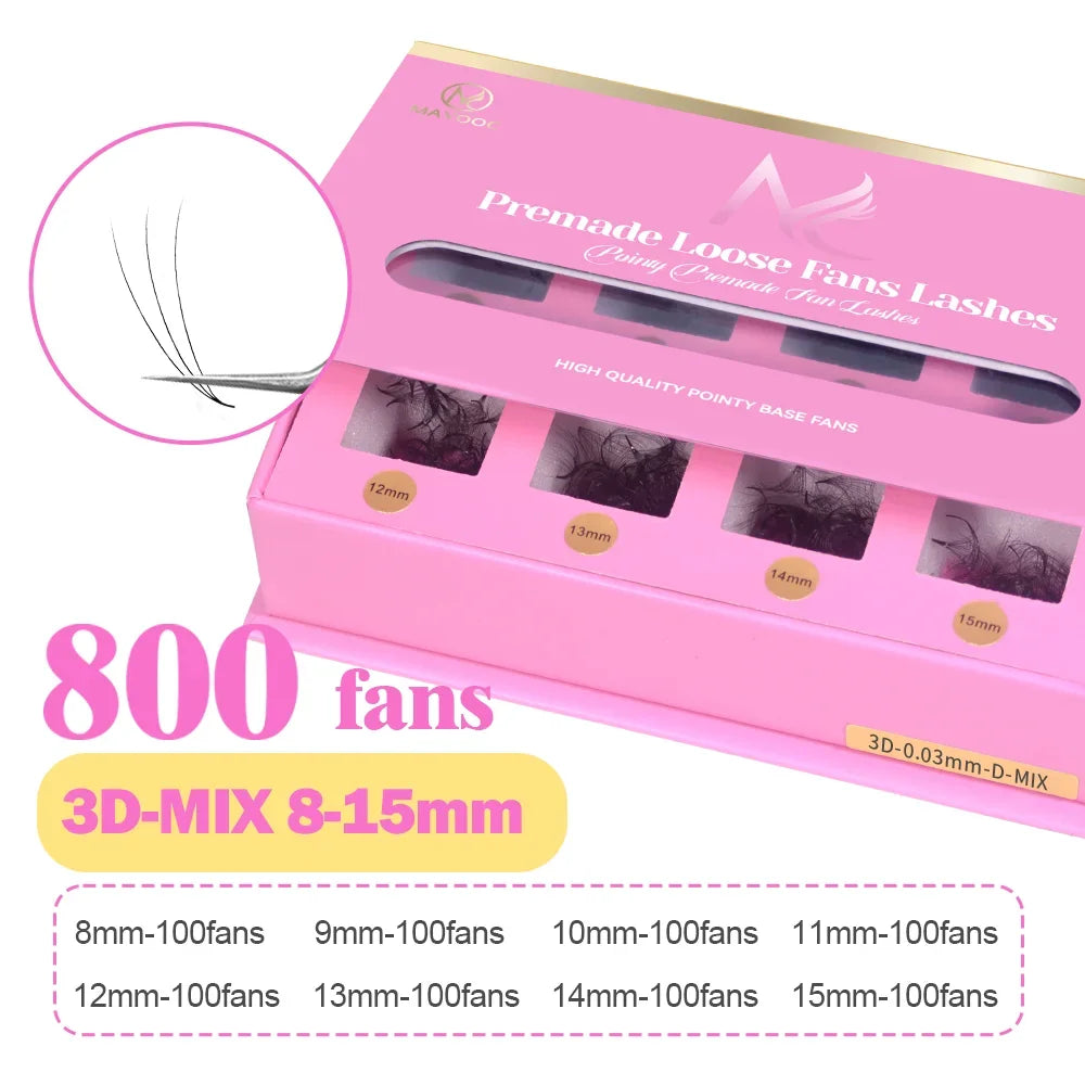 Pointy Base Premade Volume Lash Extensions – Loose Promade Fans Box – 6D/8D/10D Mega Volume Eyelash Extension Supplies for Professionals (Matte Black)