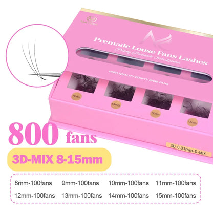Pointy Base Premade Volume Lash Extensions – Loose Promade Fans Box – 6D/8D/10D Mega Volume Eyelash Extension Supplies for Professionals (Matte Black)